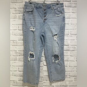 M Jeans by Maurices Button Fly Super Distressed High Waisted Crop Jeans 16